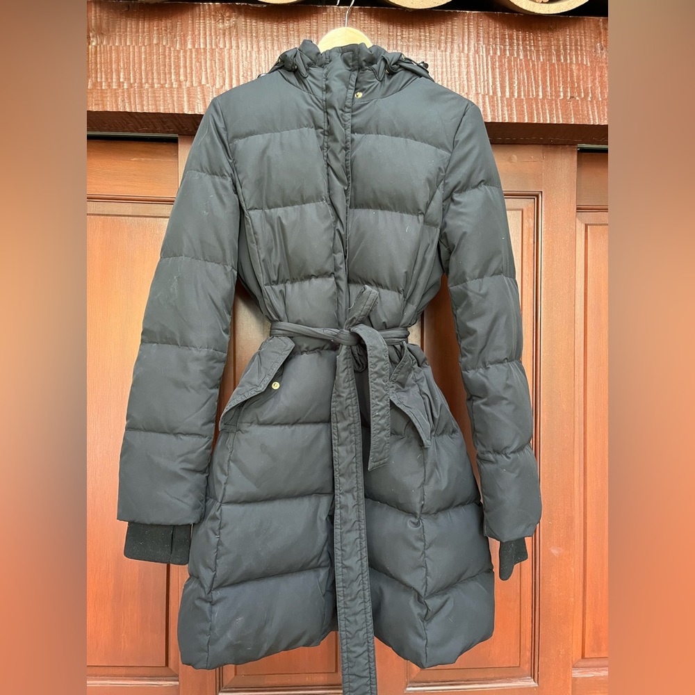 J. Crew black hooded down jacket